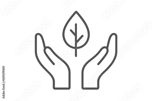 Eco friendly hands holding leaf symbol, environmental care icon, nature protection concept, green energy, sustainable living illustration, vector graphic for websites, apps, print