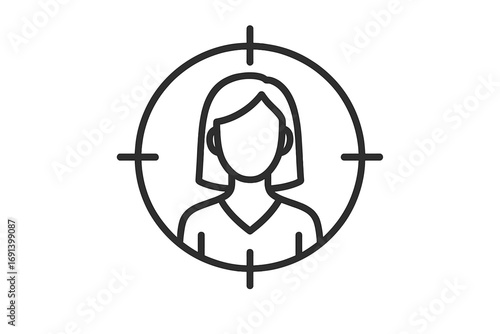 Target audience icon for marketing and business. Customer focus and market segmentation concept. Headhunting, recruitment, and human resources symbol. User profile in a scope.