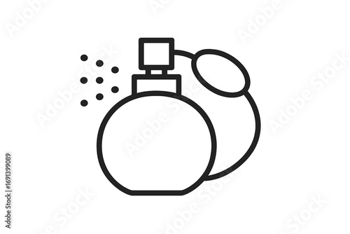 Perfume bottle line icon. Vintage fragrance spray with atomizer. Retro beauty cosmetics concept. Scent aroma symbol. Eau de toilette, parfum spray. Luxury, fashion, glamour.