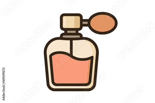 Perfume bottle line icon with atomizer. Vector illustration for beauty, fashion, and cosmetics. Fragrance spray symbol for web, apps. Glamour, aroma, and scent concept.