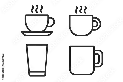 Coffee cup and tea mug line icon set. Simple vector symbols for cafe menu or beverage sign. Hot drink collection. Minimalist drinkware pictogram design for coffeehouse.