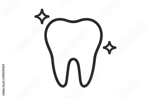 Healthy clean tooth with sparkle effect. Dental care and oral hygiene concept. Dentistry or stomatology clinic linear icon for web and apps. Strong tooth protection symbol.
