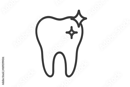 Healthy clean tooth with sparkle. Dental care icon. Oral hygiene and whitening concept. Stomatology linear sign. Dentist symbol for clinic. Vector medicine illustration.