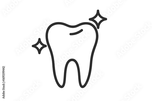 Healthy tooth icon. Clean shining tooth symbol. Dental care and oral hygiene concept. Dentistry line art sign for stomatology clinic. Vector illustration for web and apps.