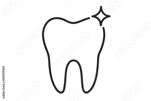 Healthy tooth outline icon. Dental care concept. Clean shiny tooth with sparkle. Dentistry, oral hygiene symbol. Stomatology, teeth whitening & protection vector logo.