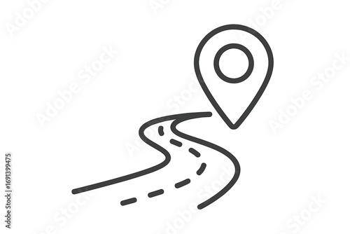 Route and Road Map Pin Outline Linear Icon for Graphics and Web Design, Navigation Location Marker, GPS Tracking Symbol, Travel and Direction Vector Illustration