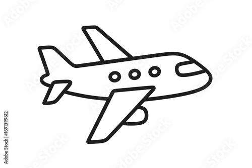 Airplane outline vector icon, linear plane symbol for graphic design, web apps, advertising, travel illustrations, cartoon style transparent background, transport concept