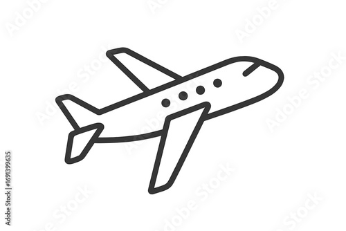 Airplane outline vector illustration, plane contour design for graphic and web design, apps, adverts, cards, flat style icon with transparent background, aviation symbol