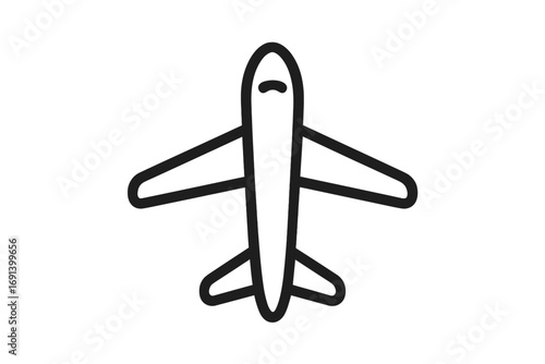 Airplane outline symbol vector, plane icon for graphic design, app interface, advertisement, travel concept, transport illustration, cartoon style with transparent background