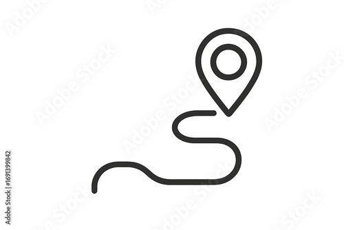 Route and Road Map Pin Icon with Curved Path, Location Marker Symbol, Navigation and Travel Concept, Vector Outline Graphic for Apps, Web Design, Advertisements, and Cards