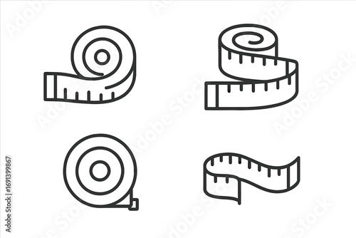 Measure tape icon set, measuring tape illustration collection with editable strokes, perfect for websites, books, cards, apps, vector cartoon style, transparent background, ordered set