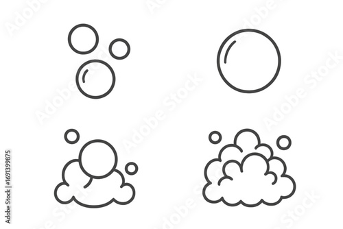 Simple icon set of bubbles and foam elements for graphic design, concept apps, cartoon style vector illustration with transparent background, clean and minimal design