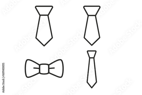 Tie and bow tie line icon set. Simple outline collection of formal neckwear for business and events. Editable stroke vector illustration for web, apps, and print design.