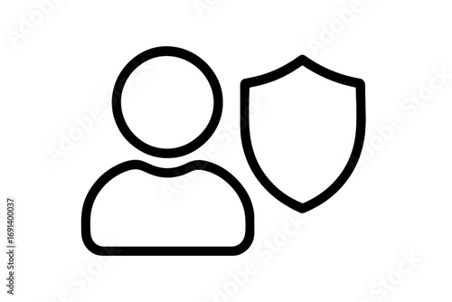 User security icon with shield protection symbol, thin line style isolated vector graphic for websites, apps, digital security, privacy, account safety, transparent background