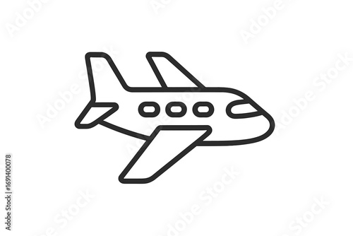 Airplane outline icon linear sign, aircraft vector cartoon illustration, flight symbol for graphic design, web apps, adverts, travel and aviation cards, transparent background