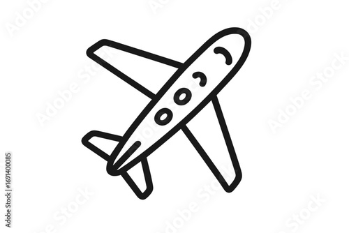 Plane icon outline linear sign, airplane vector illustration for graphic design, web, apps, adverts, cartoon style, travel symbol, transparent background, ordered set