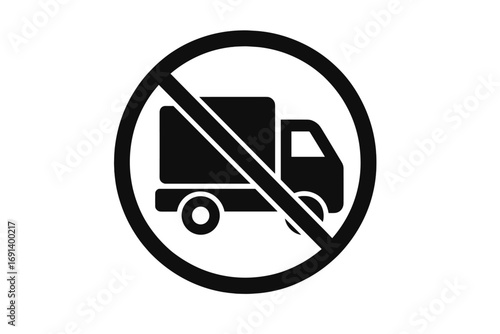 No trucks allowed sign. Vector icon of prohibited freight transport. Road sign for no delivery, lorry, or heavy vehicle entry. Minimalistic pictogram for web and graphic design.