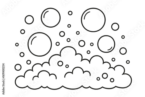 Vector cartoon illustration of bubbles and foam symbol, graphic concept for apps and design, transparent background, clean line art, ordered set, playful water splash effect, isolated on white