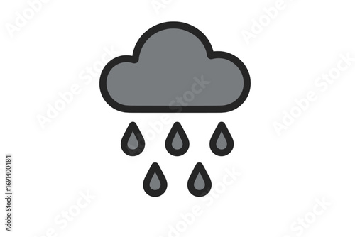 Minimalistic Rain Cloud Icon with Raindrops, Weather Symbol for Web Design, Apps, Banners, Social Media, Cards, Vector Cartoon Illustration with Transparent Background