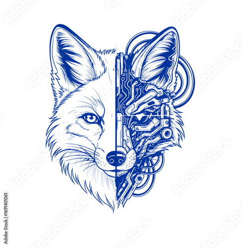 Intelligent cyborg fox head blending nature and technology