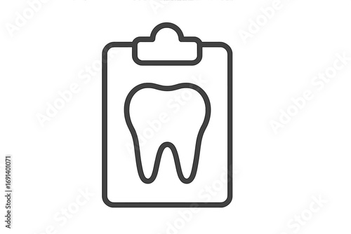 Minimalistic Tooth Icon on Clipboard, Thin Line Dental Design, Vector Cartoon Illustration for Web, Apps, Banners, Social Media, Health Cards, Dental Care Concept