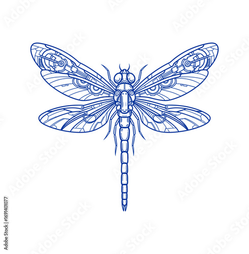 Intricate robotic dragonfly design with mechanical wing details