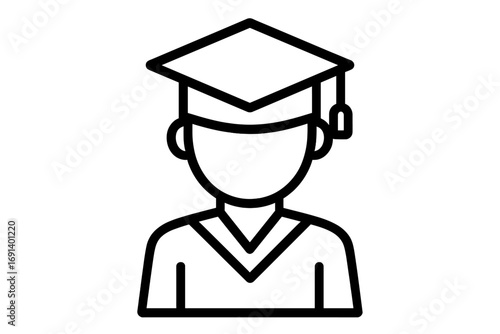 Academic graduate student icon with square cap outline, education symbol, university graduation vector illustration for graphic design, apps, adverts, cards, education concept