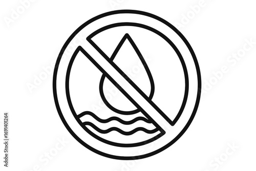 Water prohibited sign icon, no water symbol, water ban vector, no liquid allowed, water restriction, safety warning, prohibition mark, graphic design element, transparent background
