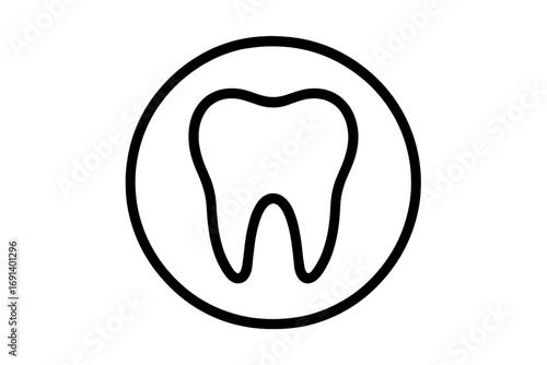 Minimalistic tooth icon in circle, dental health symbol for web design, apps, banners, social media, vector cartoon illustration with transparent background