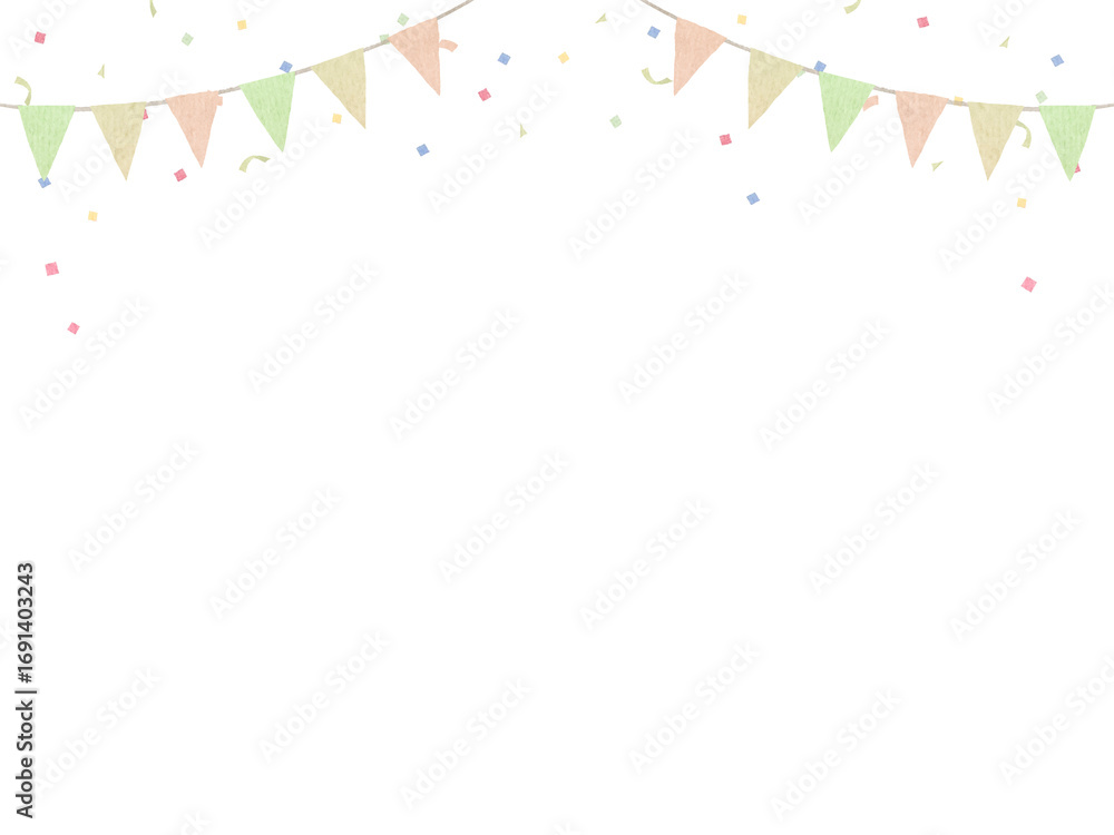 Obraz premium カラフルでかわいい紙吹雪とガーランドの可愛いフレームイラスト素材
