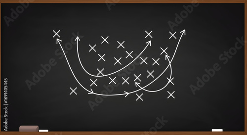 Foto Dynamic strategy diagram on a chalkboard showing offensive plays and player move