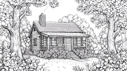 Forest cabin drawing