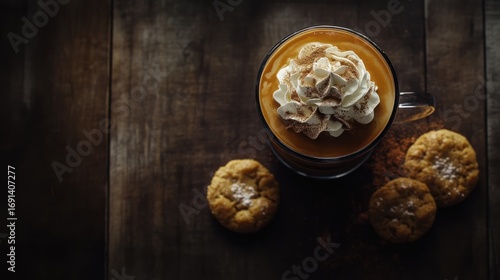 Pumpkin spice coffee drink and cookies