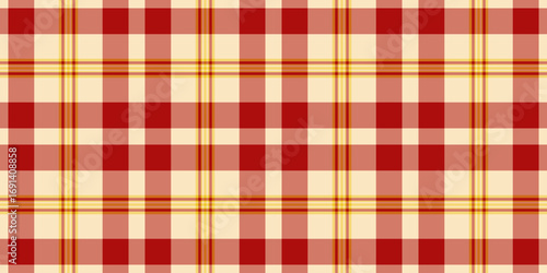 Comfortable tartan pattern background, festival check plaid textile. Wedding vector texture seamless fabric in red and yellow colors.