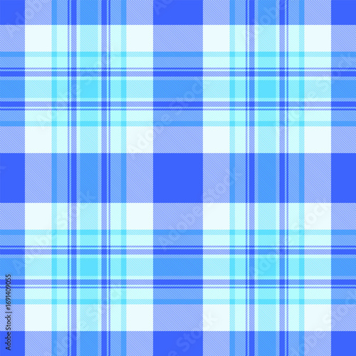Scratch plaid texture textile, greeting background seamless vector. Foot pattern fabric check tartan in blue and azure colors.