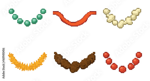 Fashion accessories flat icon set. featuring pearl, bead, gold, rope, chain, leaf necklaces.