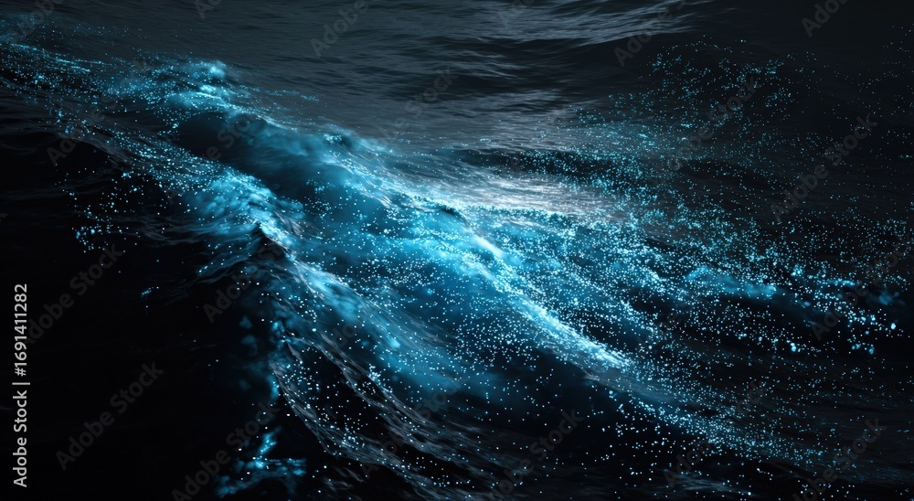 Fototapeta premium Abstract underwater scene with glowing particles