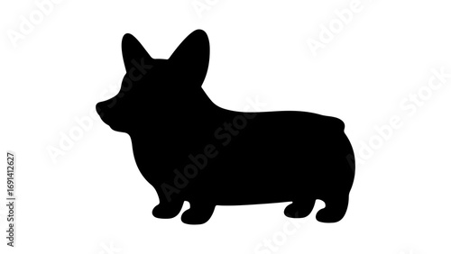 Black silhouette of a standing Welsh Corgi dog.