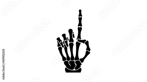 Black silhouette of a skeleton hand pointing upwards.