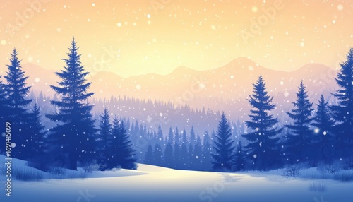 Wallpaper Mural Scenic Winter Wonderland: Coniferous Forest In Festive Holiday Season. Vintage Card For Christmas And New Year Celebrations. Elegant Design. Torontodigital.ca