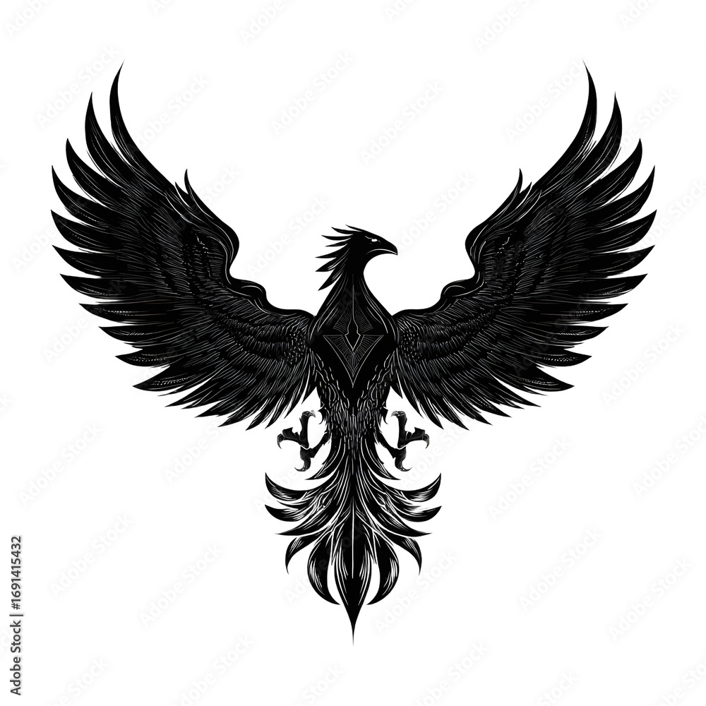 Fototapeta premium Solid black image with a subtle, light-colored, stylized emblem isolate on white background