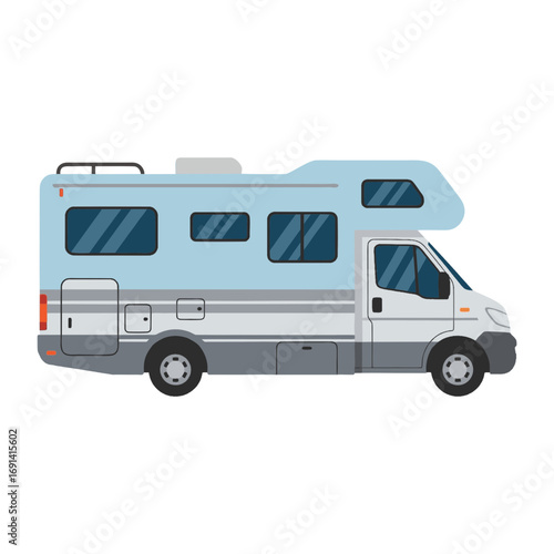 vector illustration of a motorhome  camper van, recreational vehicle, plain white background.