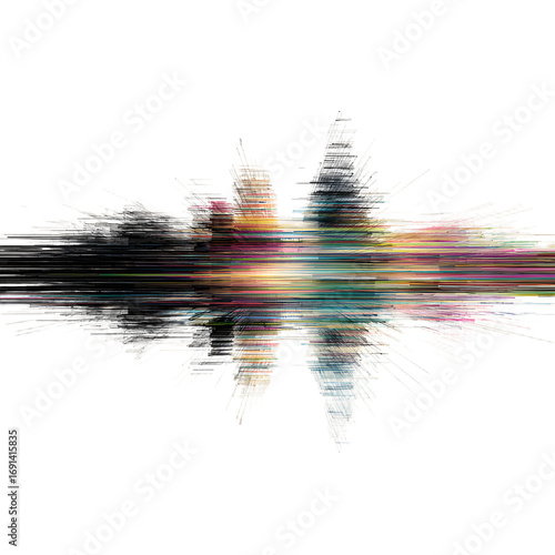 Solid black image with faint, multicolored lines isolate on white background