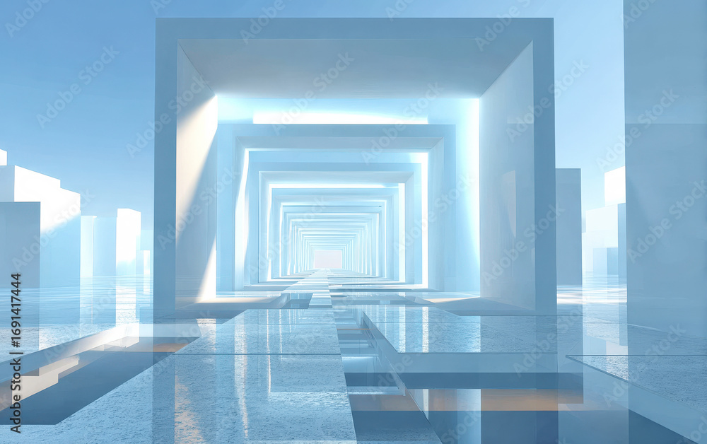 Obraz premium Futuristic geometric structure with glowing light effect