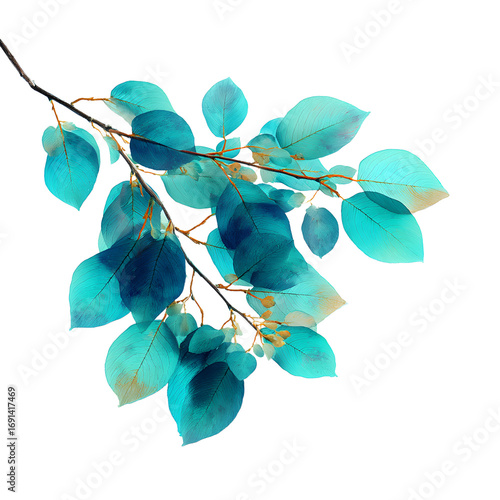 Teal leaves on branch isolate on white background