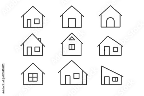 House line icon set. Home outline symbol collection. Simple real estate property pictogram. Minimalistic linear web icons for apps. Vector building architecture illustration.