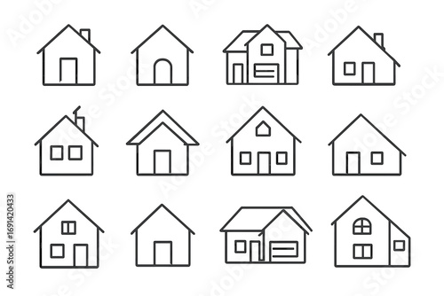 House outline icon set. Real estate and property vector symbols collection. Minimalistic linear pictogram for web design. Home and building simple linear illustration.