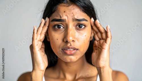 Close-up of a woman with acne