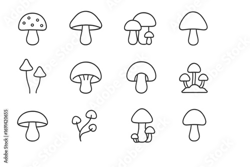 Mushroom line icon set. Fungi outline symbol collection for web and graphic design. Simple toadstool, champignon, porcini vector pictogram bundle for apps or logo.