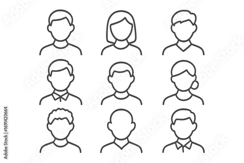 Anonymous user profile line icon set. Faceless people, man, woman avatar symbols. Head & shoulders vector pictograms for social media, app, web ui ux design. Editable stroke.